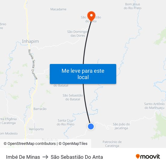 Imbé De Minas to São Sebastião Do Anta map