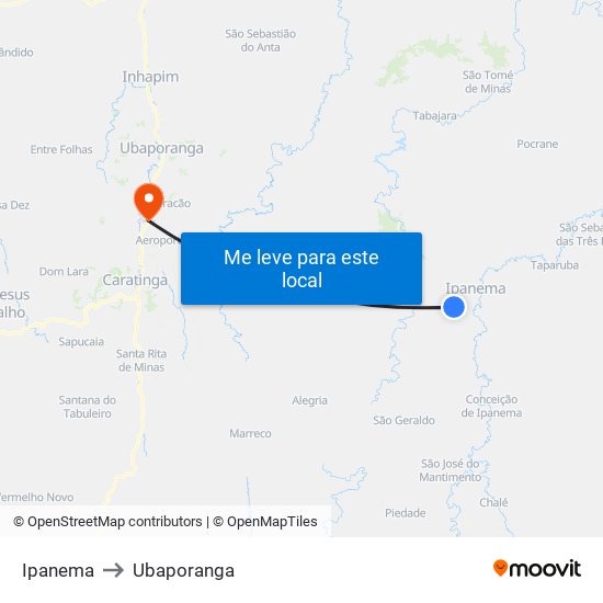 Ipanema to Ubaporanga map