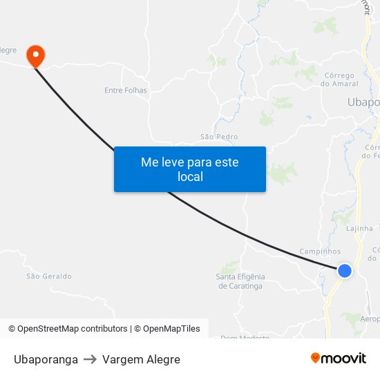 Ubaporanga to Vargem Alegre map