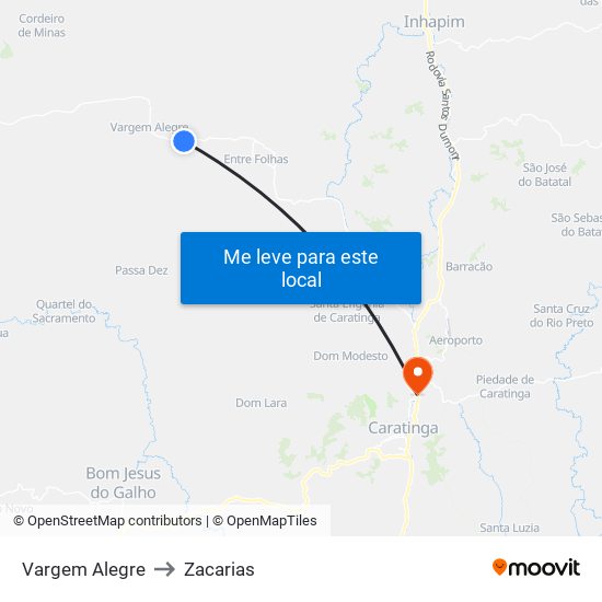 Vargem Alegre to Zacarias map