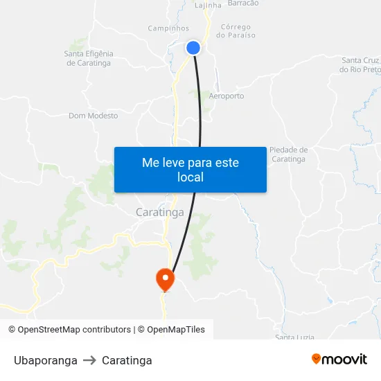 Ubaporanga to Caratinga map