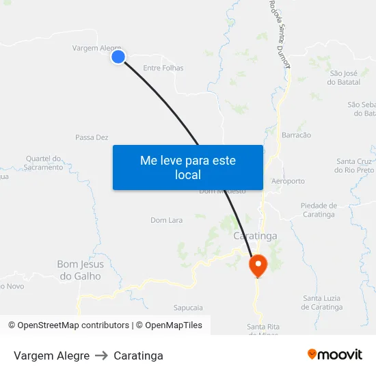 Vargem Alegre to Caratinga map