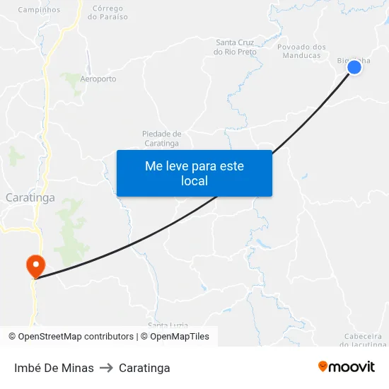 Imbé De Minas to Caratinga map