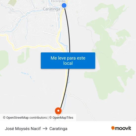 José Moysés Nacif to Caratinga map