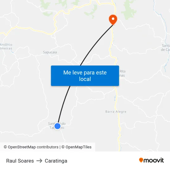 Raul Soares to Caratinga map