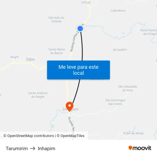 Tarumirim to Inhapim map