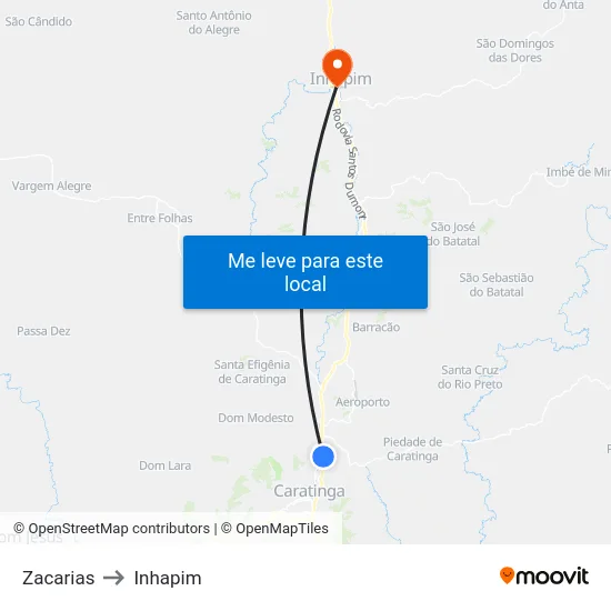 Zacarias to Inhapim map