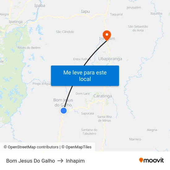 Bom Jesus Do Galho to Inhapim map