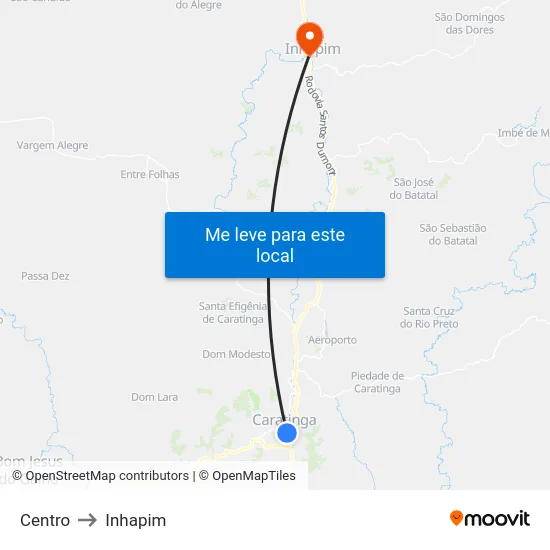 Centro to Inhapim map