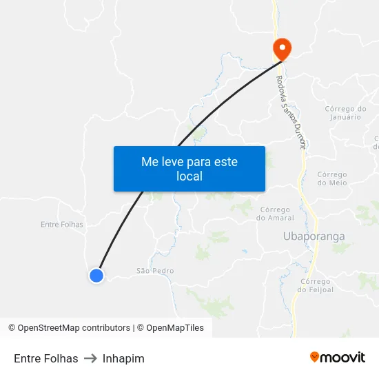 Entre Folhas to Inhapim map
