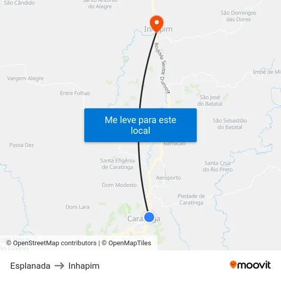 Esplanada to Inhapim map