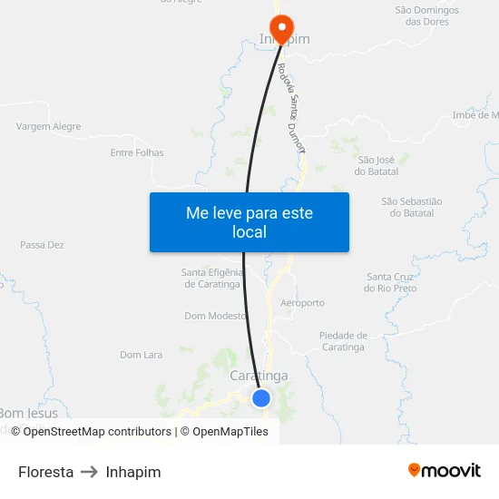 Floresta to Inhapim map