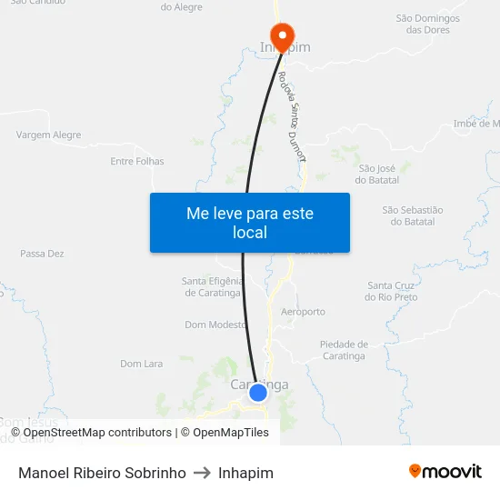 Manoel Ribeiro Sobrinho to Inhapim map