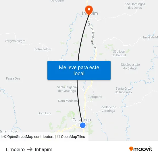Limoeiro to Inhapim map