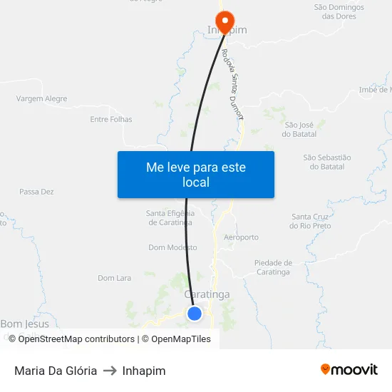 Maria Da Glória to Inhapim map