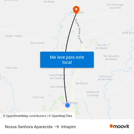 Nossa Senhora Aparecida to Inhapim map