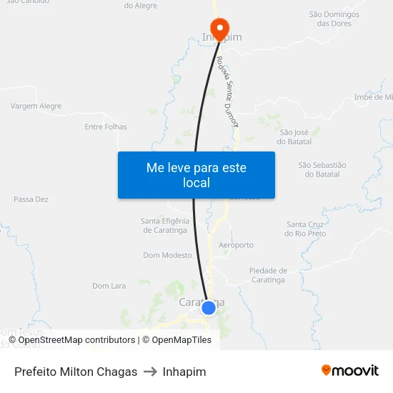 Prefeito Milton Chagas to Inhapim map
