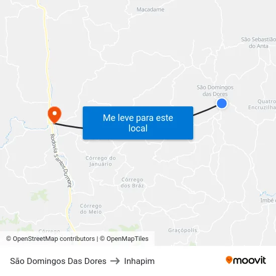 São Domingos Das Dores to Inhapim map