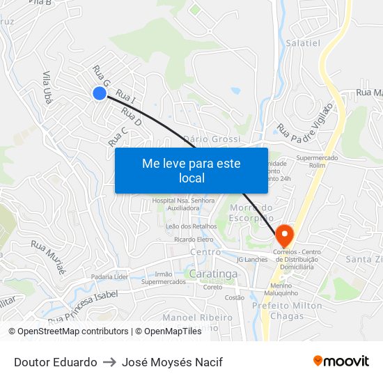 Doutor Eduardo to José Moysés Nacif map