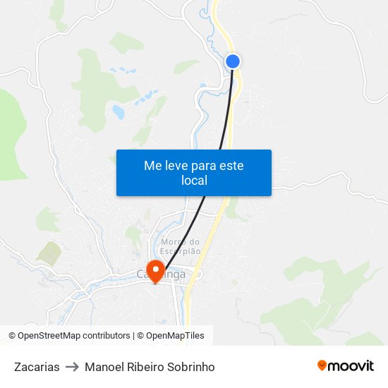 Zacarias to Manoel Ribeiro Sobrinho map