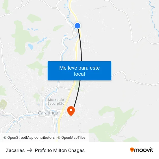 Zacarias to Prefeito Milton Chagas map