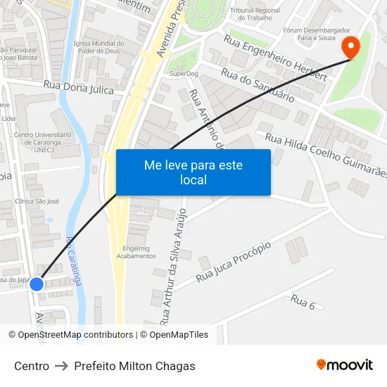 Centro to Prefeito Milton Chagas map
