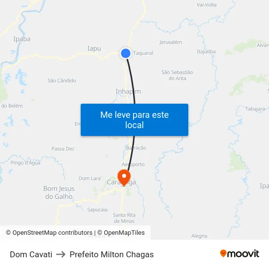 Dom Cavati to Prefeito Milton Chagas map