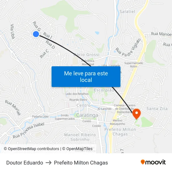 Doutor Eduardo to Prefeito Milton Chagas map