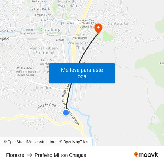 Floresta to Prefeito Milton Chagas map