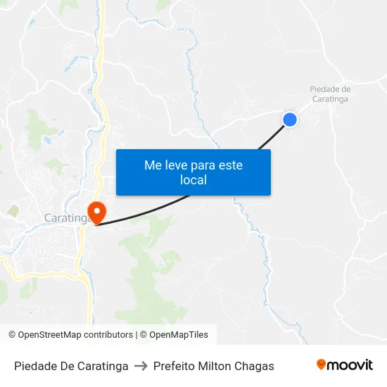 Piedade De Caratinga to Prefeito Milton Chagas map