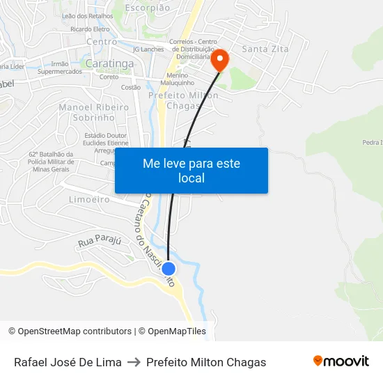 Rafael José De Lima to Prefeito Milton Chagas map