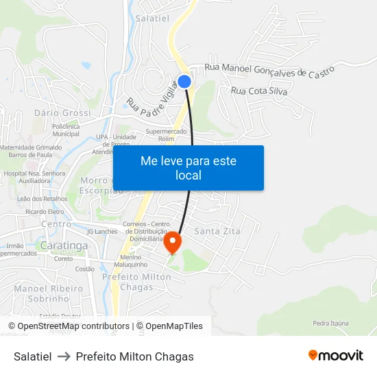 Salatiel to Prefeito Milton Chagas map