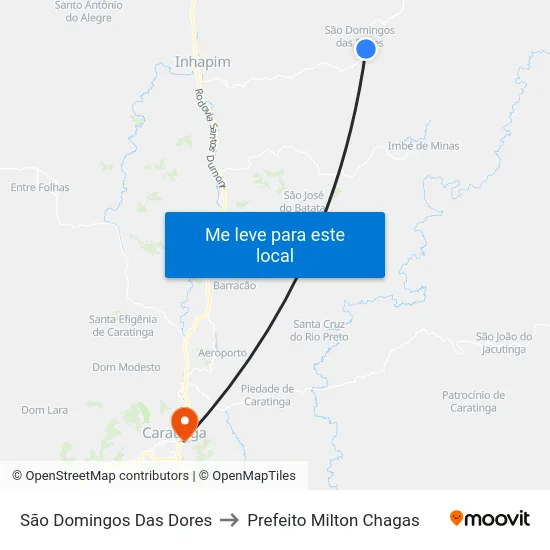 São Domingos Das Dores to Prefeito Milton Chagas map