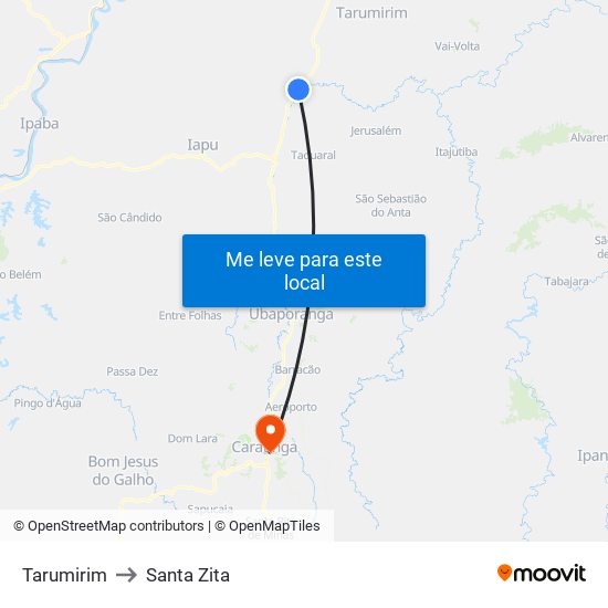 Tarumirim to Santa Zita map