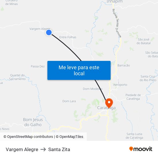 Vargem Alegre to Santa Zita map