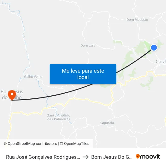 Rua José Gonçalves Rodrigues, 2301 to Bom Jesus Do Galho map