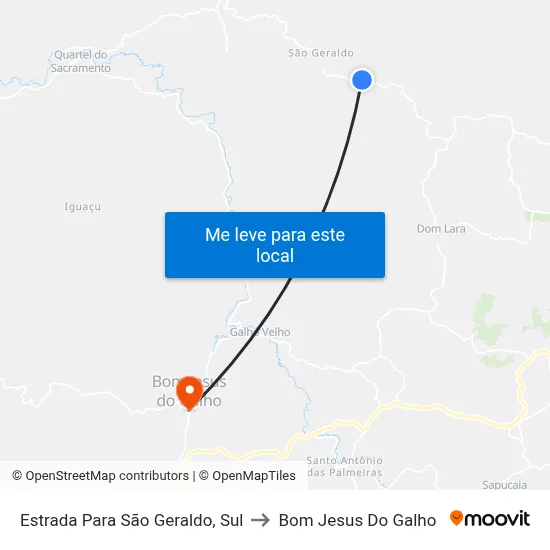 Estrada Para São Geraldo, Sul to Bom Jesus Do Galho map