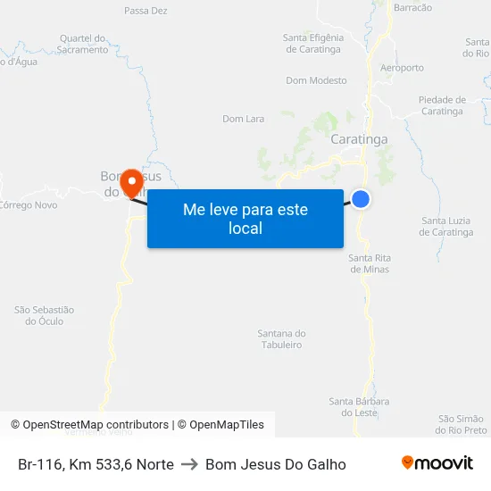 Br-116, Km 533,6 Norte to Bom Jesus Do Galho map