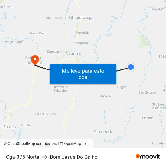 Cga-375 Norte to Bom Jesus Do Galho map