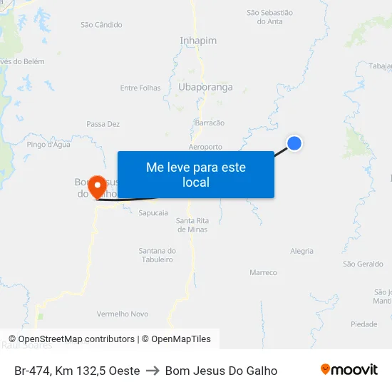 Br-474, Km 132,5 Oeste to Bom Jesus Do Galho map
