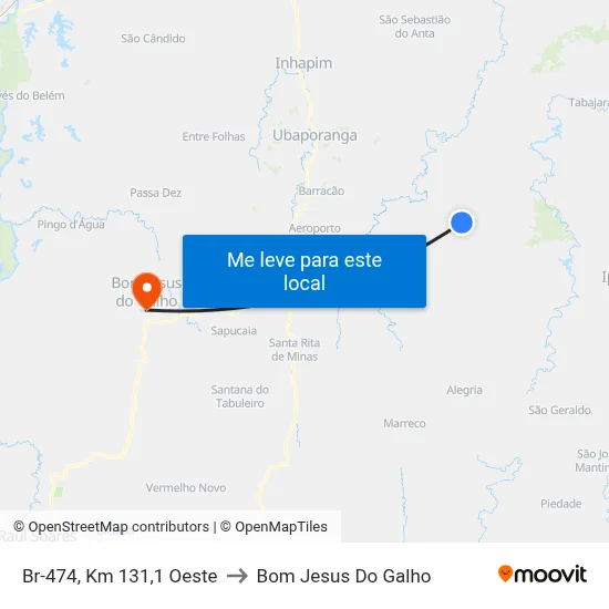 Br-474, Km 131,1 Oeste to Bom Jesus Do Galho map