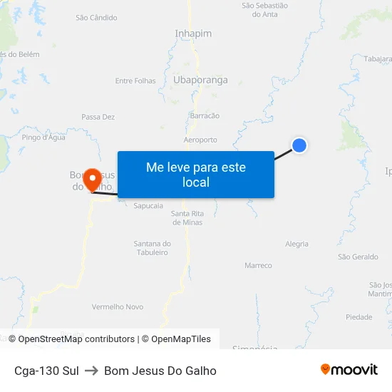 Cga-130 Sul to Bom Jesus Do Galho map