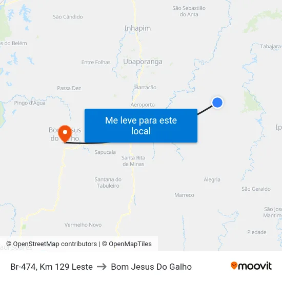 Br-474, Km 129 Leste to Bom Jesus Do Galho map
