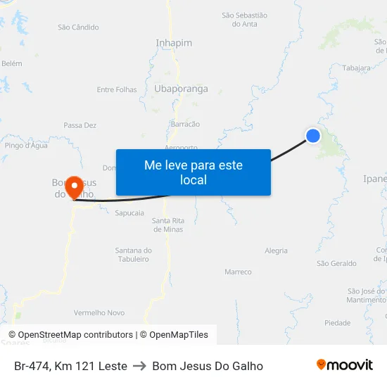 Br-474, Km 121 Leste to Bom Jesus Do Galho map