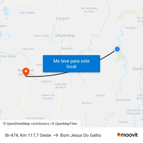 Br-474, Km 117,7 Oeste to Bom Jesus Do Galho map