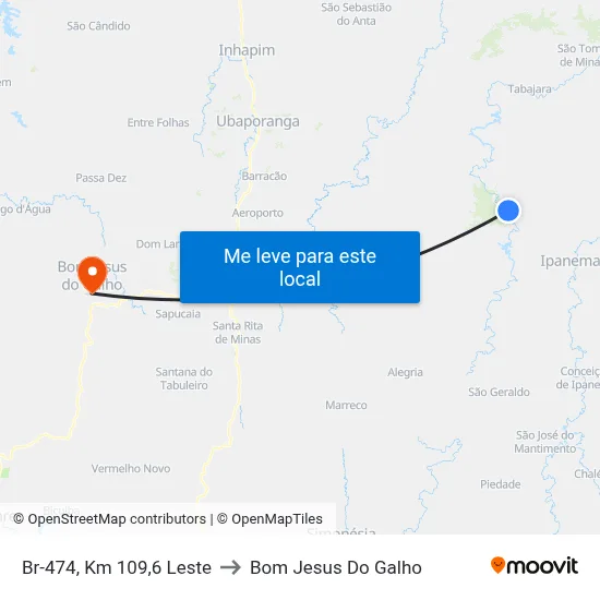 Br-474, Km 109,6 Leste to Bom Jesus Do Galho map