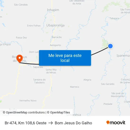Br-474, Km 108,6 Oeste to Bom Jesus Do Galho map