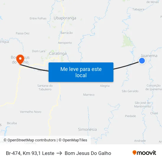 Br-474, Km 93,1 Leste to Bom Jesus Do Galho map