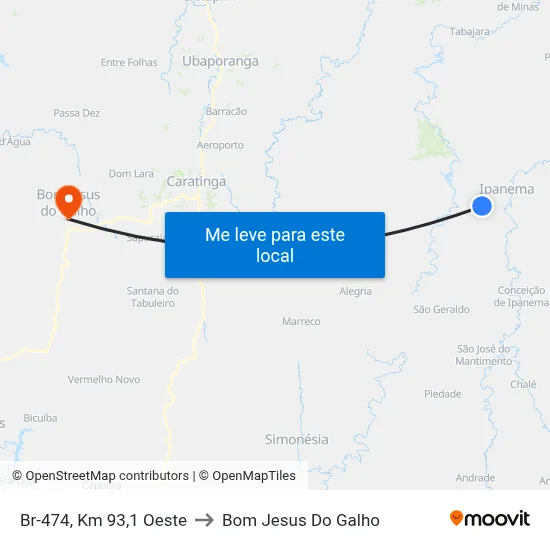 Br-474, Km 93,1 Oeste to Bom Jesus Do Galho map