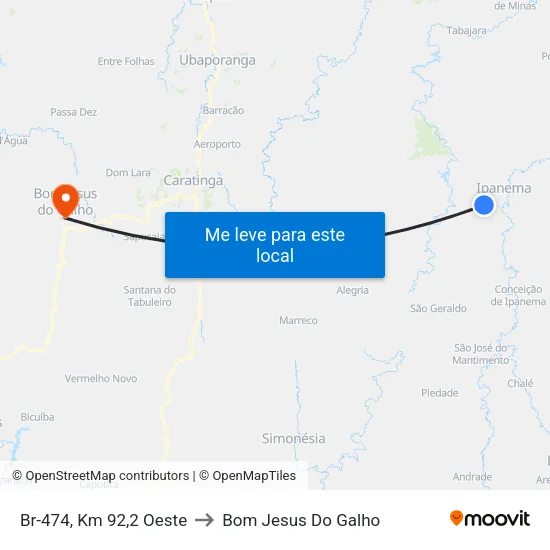 Br-474, Km 92,2 Oeste to Bom Jesus Do Galho map